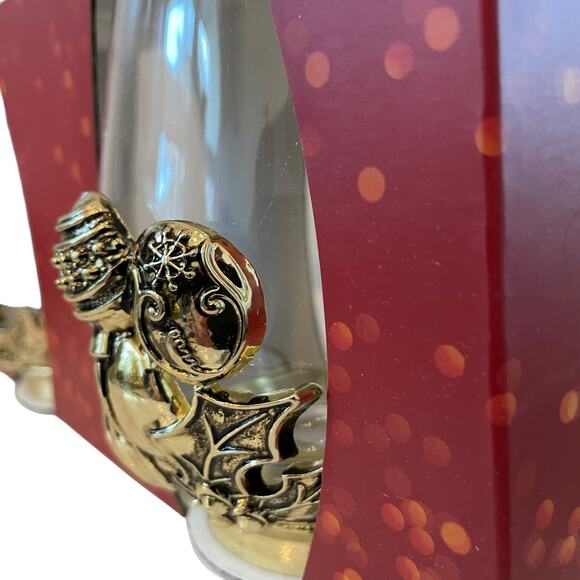 Set of 2 Gold Metal Glass Christmas Ornament Stemless Wine Glasses Holiday New - Picture 7 of 13